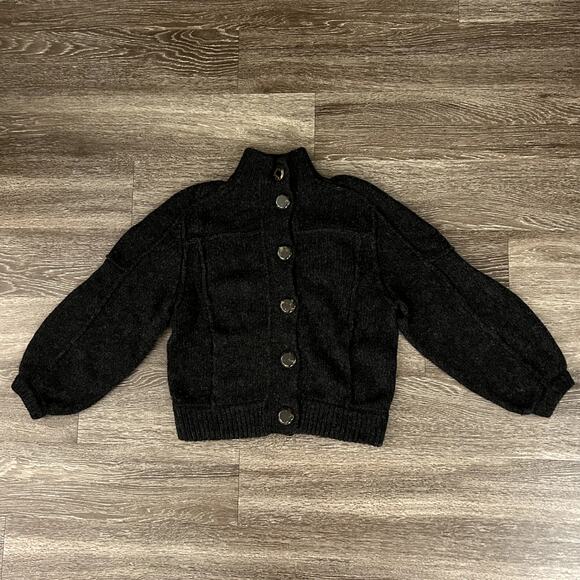 Tory Burch Jillian Wool Chunky Sweater Cardigan Charcoal Gray Sz XS Button Front - Picture 3 of 16